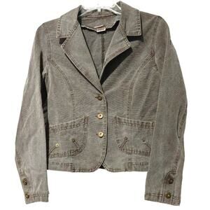 Pehn Pyce Notch Collared Denim Blazer Jacket Button Front Black Wash Womens S